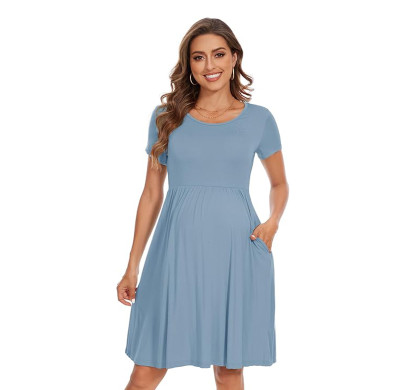 Custom Patchwork Pregnancy Clothes Manufacturer | Women's Short Sleeve Maternity Dress