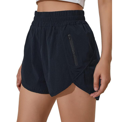 Custom Women's Running Shorts Elastic High Waisted Shorts Pocket Sporty Workout Shorts Manufacturer | Quick Dry Athletic Shorts Pants Factory From China