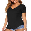 Custom Sexy V Neckline T-shirt Manufacturer | Unique Curved Hem Short Sleeve T Shirt OEM Manufacturer