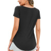 Custom Sexy V Neckline T-shirt Manufacturer | Unique Curved Hem Short Sleeve T Shirt OEM Manufacturer