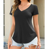 Custom Sexy V Neckline T-shirt Manufacturer | Unique Curved Hem Short Sleeve T Shirt OEM Manufacturer