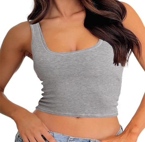 Custom Women Rib Tank Top Padded Workout Top Manufacturer | Square Neck Crop Tank Fitted Basic Cami Tops
