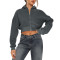 Custom Women's Cropped Hoodie Manufacturer | Short Sweat Jacket with Hood Zip Up Hooded Jacket Hoodie Zip Autumn Sweatshirt China OEM Supplier