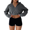 Custom Women's Cropped Hoodie Manufacturer | Short Sweat Jacket with Hood Zip Up Hooded Jacket Hoodie Zip Autumn Sweatshirt China OEM Supplier