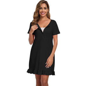 Custom Women's Button Up Dress Manufacturer | Nightshirts Short Sleeve Ladies Nightwear OEM Supplier