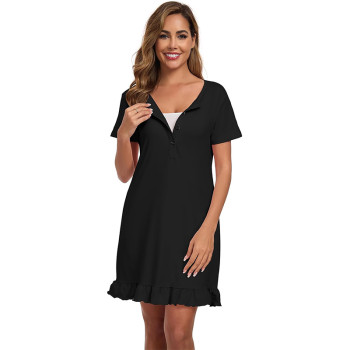 Custom Women's Button Up Dress Manufacturer | Nightshirts Short Sleeve Ladies Nightwear OEM Supplier