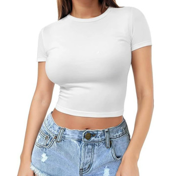 Custom Women's Crop Top T-shirt Manufacturer | Custom Logo Crop Top T Shirts Sexy Basic Short TShirts Female Club White Women Shirts Short Sleeve Crop Tops