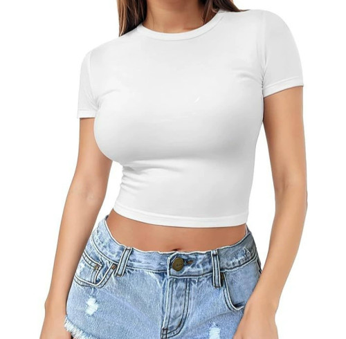 Custom Women's Crop Top T-shirt Manufacturer | Custom Logo Crop Top T Shirts Sexy Basic Short TShirts Female Club White Women Shirts Short Sleeve Crop Tops