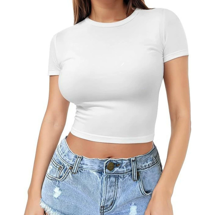 Custom Women's Crop Top T-shirt Manufacturer | Custom Logo Crop Top T Shirts Sexy Basic Short TShirts Female Club White Women Shirts Short Sleeve Crop Tops