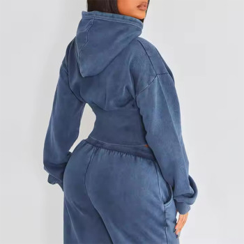 Custom Women's Long Sleeve Hoodies Manufacturer | Women Streetwear Shirred Waist Cropped Hoodies Pullover Tops China OEM Supplier