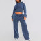 Custom Women's Long Sleeve Hoodies Manufacturer | Women Streetwear Shirred Waist Cropped Hoodies Pullover Tops China OEM Supplier