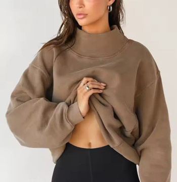 Custom Womens High Quality Oversized Sweatshirts Manufacturer |  Polyester Cotton Fleeced Turtleneck Long Sleeve Sweatshirts Originals  OEM Factory