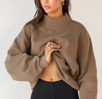 Custom Womens High Quality Oversized Sweatshirts Manufacturer |  Polyester Cotton Fleeced Turtleneck Long Sleeve Sweatshirts Originals  OEM Factory