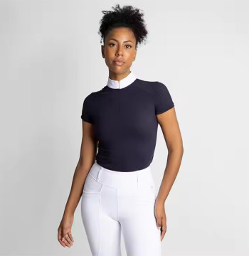 Custom Womens Mesh Equestrian T Shirt Manufacturer | Short Sleeve Equestrian Zip Tops Horse Riding Show Shirt Supplier From China