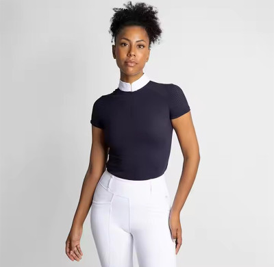 Custom Womens Mesh Equestrian T Shirt Manufacturer | Short Sleeve Equestrian Zip Tops Horse Riding Show Shirt Supplier From China