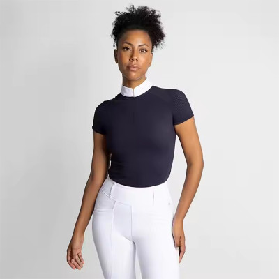 Custom Womens Mesh Equestrian T Shirt Manufacturer | Short Sleeve Equestrian Zip Tops Horse Riding Show Shirt Supplier From China