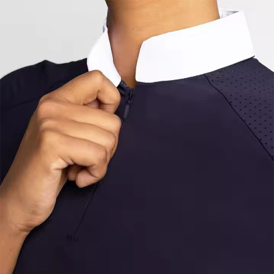 Custom Womens Mesh Equestrian T Shirt Manufacturer | Short Sleeve Equestrian Zip Tops Horse Riding Show Shirt Supplier From China