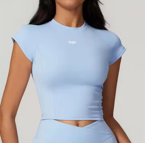 Custom Womens Fitness Shirt Manufacturer | Quick-Dry Yoga Clothing Sport Gym Crop Top Women Workout Short Shirts OEM Manufacturer