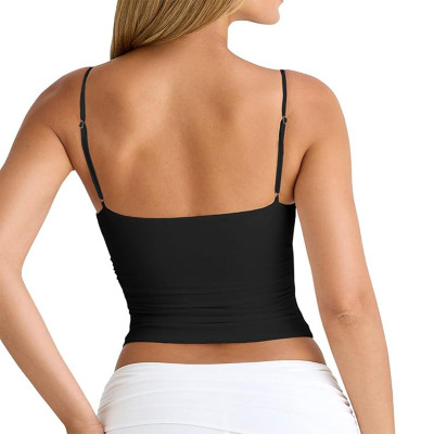 Custom Women's Deep V-Neck Tank Top Manufacturer | Sexy Ruched Sleeveless Crop Slim Fitted Summer Tops OEM Factory