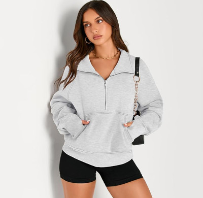 Custom Women's Hoodie Manufacturer | Women's Sweatshirts Half Zip Cropped Pullover Fleece Quarter Zipper Hoodies OEM Supplier