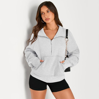 Custom Women's Hoodie Manufacturer | Women's Sweatshirts Half Zip Cropped Pullover Fleece Quarter Zipper Hoodies OEM Supplier