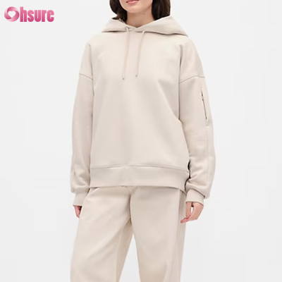 Custom Heavyweight Fleece Travel Hoodie with Built-in Inflatable Neck Pillow