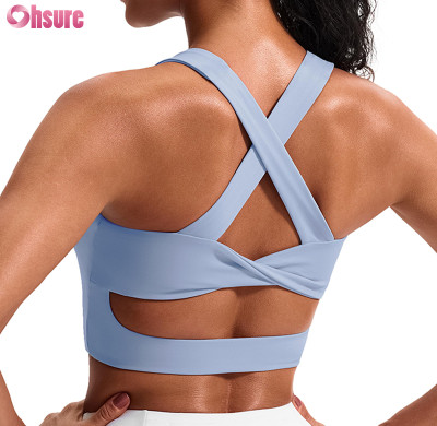 Custom Women Criss-Cross Back Sports Bra | Fabric 75% PA + 25% LYCRA Medium Support Longline Tank Style with Removable Pads