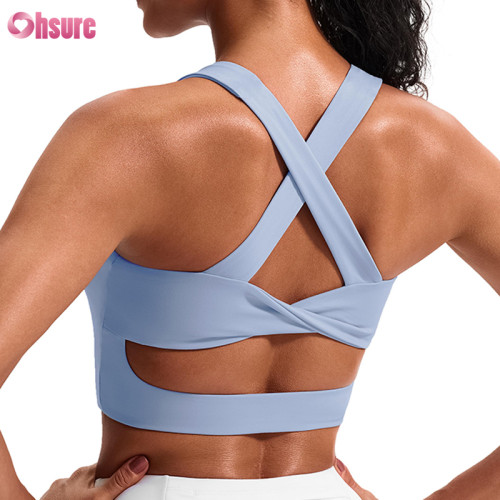 Custom Women Criss-Cross Back Sports Bra | Fabric 75% PA + 25% LYCRA Medium Support Longline Tank Style with Removable Pads