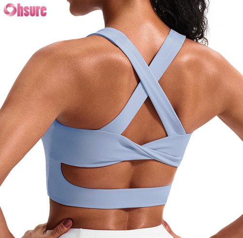 Custom Women Criss-Cross Back Sports Bra | Fabric 75% PA + 25% LYCRA Medium Support Longline Tank Style with Removable Pads