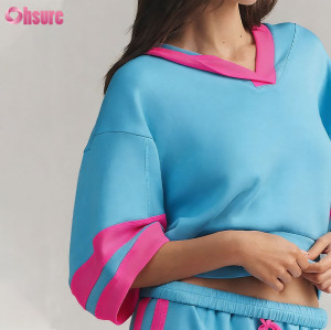 Custom Women Daily Practice V-Neck Half-Sleeve Hooded Sweatshirt | OEM Activewear Manufacturer