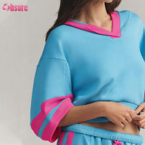 Custom Women Daily Practice V-Neck Half-Sleeve Hooded Sweatshirt | OEM Activewear Manufacturer