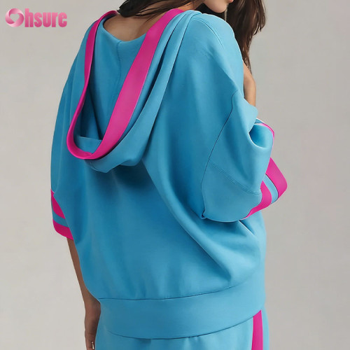 Custom Women Daily Practice V-Neck Half-Sleeve Hooded Sweatshirt | OEM Activewear Manufacturer