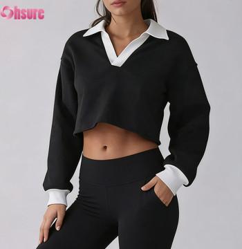 Custom Women Casual & Activewear Fusion Retro Polo Collar Cropped Sweatshirt Manufacturer