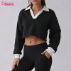 Custom Women Casual & Activewear Fusion Retro Polo Collar Cropped Sweatshirt Manufacturer