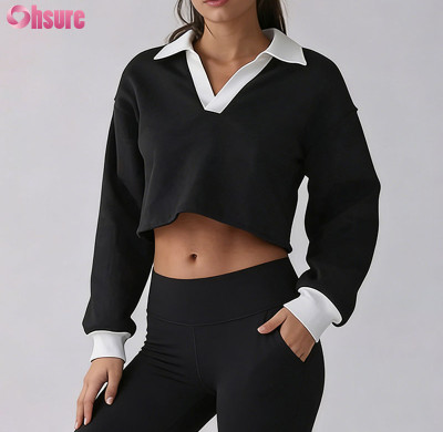 Custom Women Casual & Activewear Fusion Retro Polo Collar Cropped Sweatshirt Manufacturer