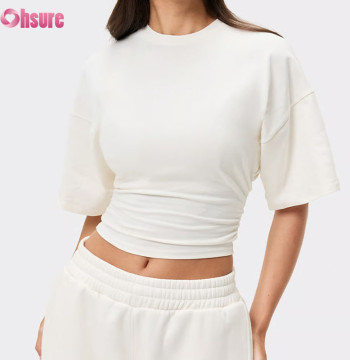 Custom Women's Ruched Waist Short Sleeve Gym Crop Top Manufacturer