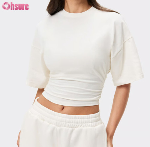 Custom Women's Ruched Waist Short Sleeve Gym Crop Top Manufacturer