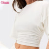 Custom Women's Ruched Waist Short Sleeve Gym Crop Top Manufacturer