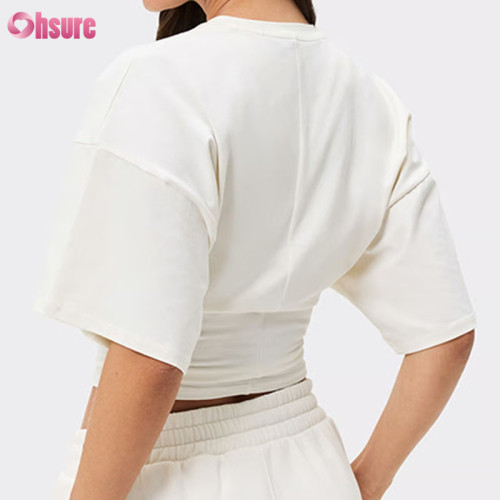 Custom Women's Ruched Waist Short Sleeve Gym Crop Top Manufacturer