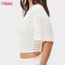 Custom Women's Ruched Waist Short Sleeve Gym Crop Top Manufacturer
