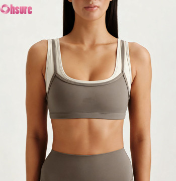 Custom Chic Double-Layer Scalloped Sports Bra Manufacturer | High Impact Faux Two-Piece Yoga Top