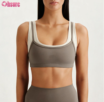 Custom Chic Double-Layer Scalloped Sports Bra Manufacturer | High Impact Faux Two-Piece Yoga Top