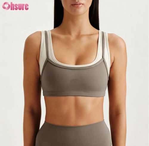Custom Chic Double-Layer Scalloped Sports Bra Manufacturer | High Impact Faux Two-Piece Yoga Top