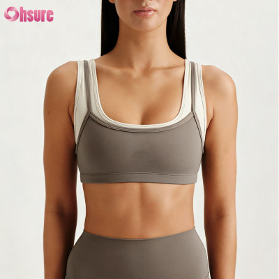 Custom Chic Double-Layer Scalloped Sports Bra Manufacturer | High Impact Faux Two-Piece Yoga Top