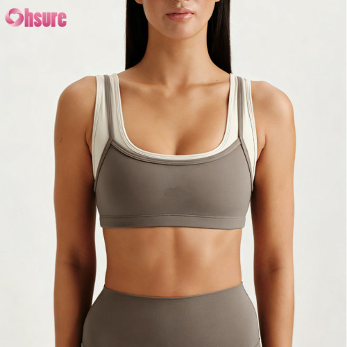 Custom Chic Double-Layer Scalloped Sports Bra Manufacturer | High Impact Faux Two-Piece Yoga Top