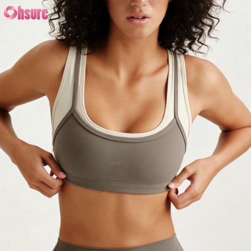 Custom Chic Double-Layer Scalloped Sports Bra Manufacturer | High Impact Faux Two-Piece Yoga Top