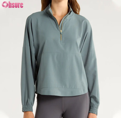 Custom Womens Oversized Quarter-Zip Sports Windbreaker Jacket | High-Elasticity Running Pullover Manufacturer