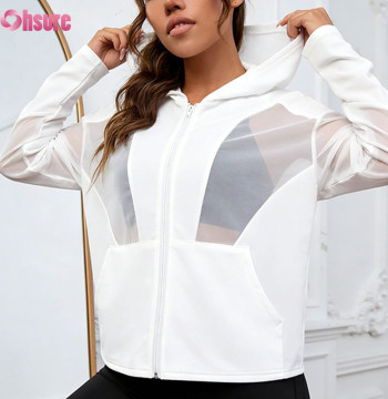 Custom Women's Zipper Hooded Workout Jacket with Mesh Contrast Panels High Elasticity Sportswear Manufacturer