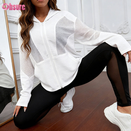 Custom Women's Zipper Hooded Workout Jacket with Mesh Contrast Panels High Elasticity Sportswear Manufacturer