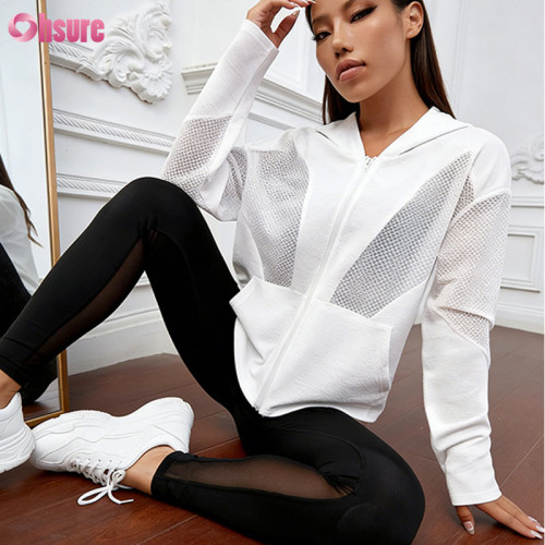 Custom Women's Zipper Hooded Workout Jacket with Mesh Contrast Panels High Elasticity Sportswear Manufacturer